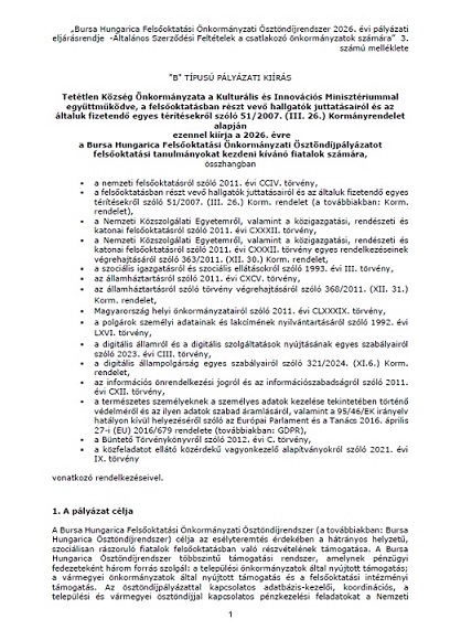 B tipusu palyazati kiiras