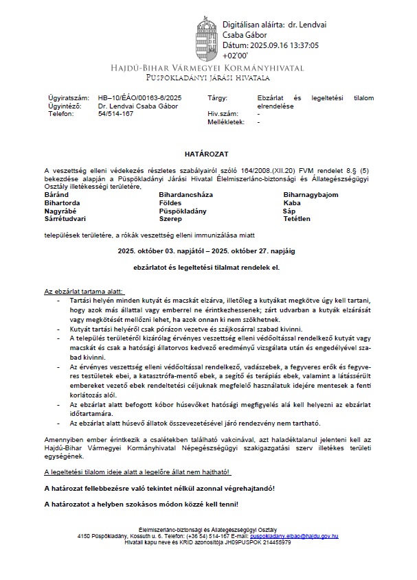 ebzarlat es legeltetesi tilalom