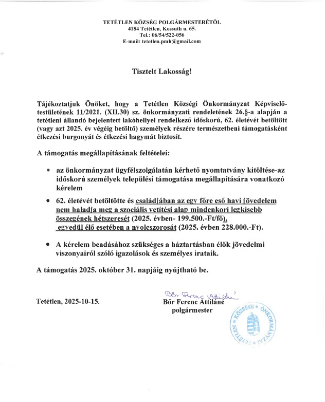 Lakossagi  tajekoztato idoskoru szemely telepulesi tamogatasara 2025