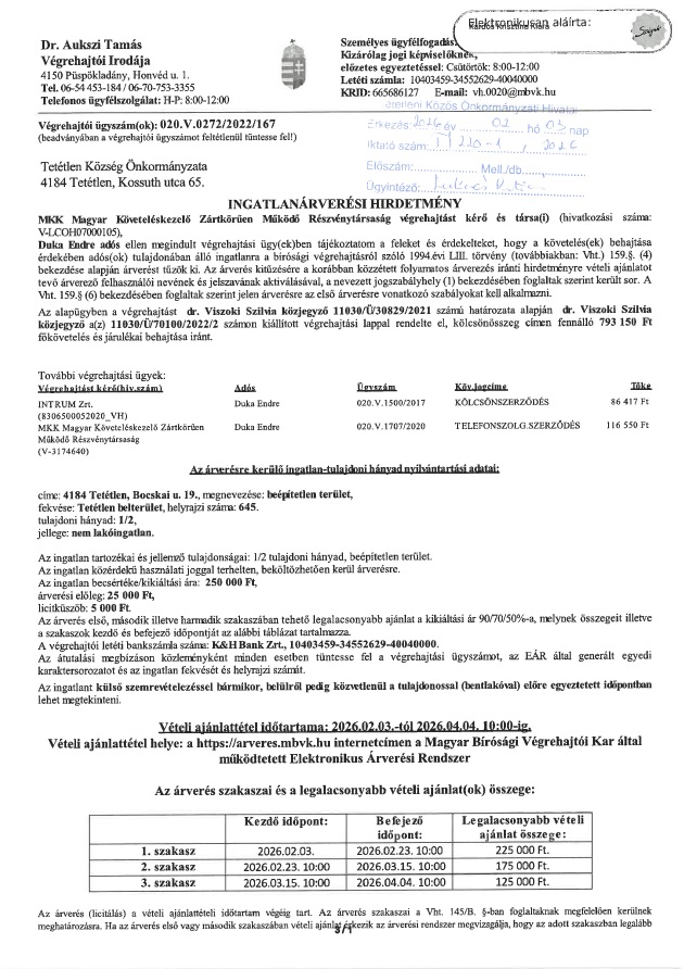 Ingatlanarveresi hirdetmeny 020V02722022167