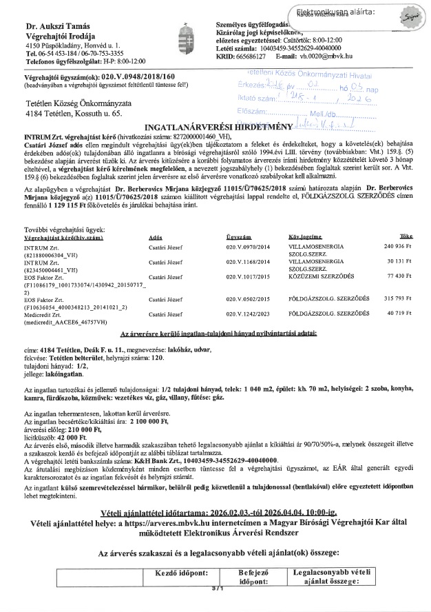 Ingatlanarveresi hirdetmeny 020V09482018160
